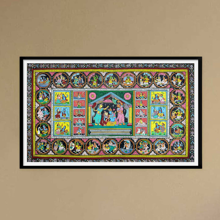 36 X 24 Inch | Handmade Canvas Krishna Rasleela With Dashavataar Painting