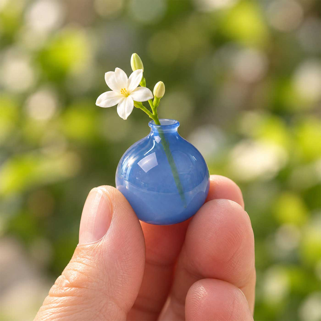Handmade Powder Blue Round Small Glass Art Vase For Home Decor