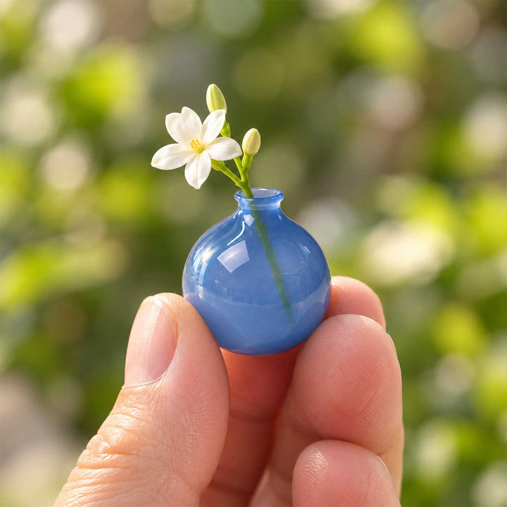 Handmade Powder Blue Round Small Glass Art Vase For Home Decor