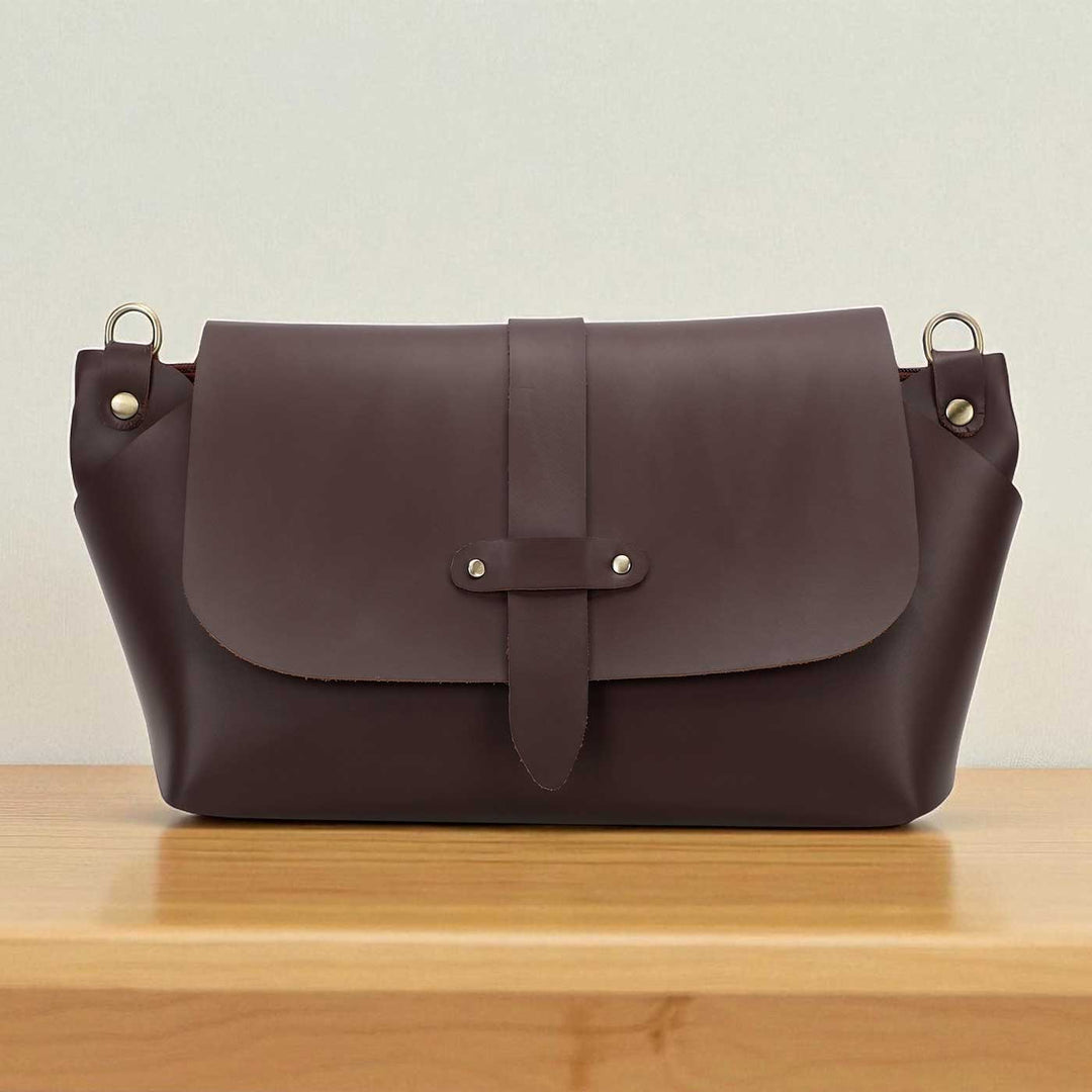 Handmade Solid Brown Color Rexine Sling Bag