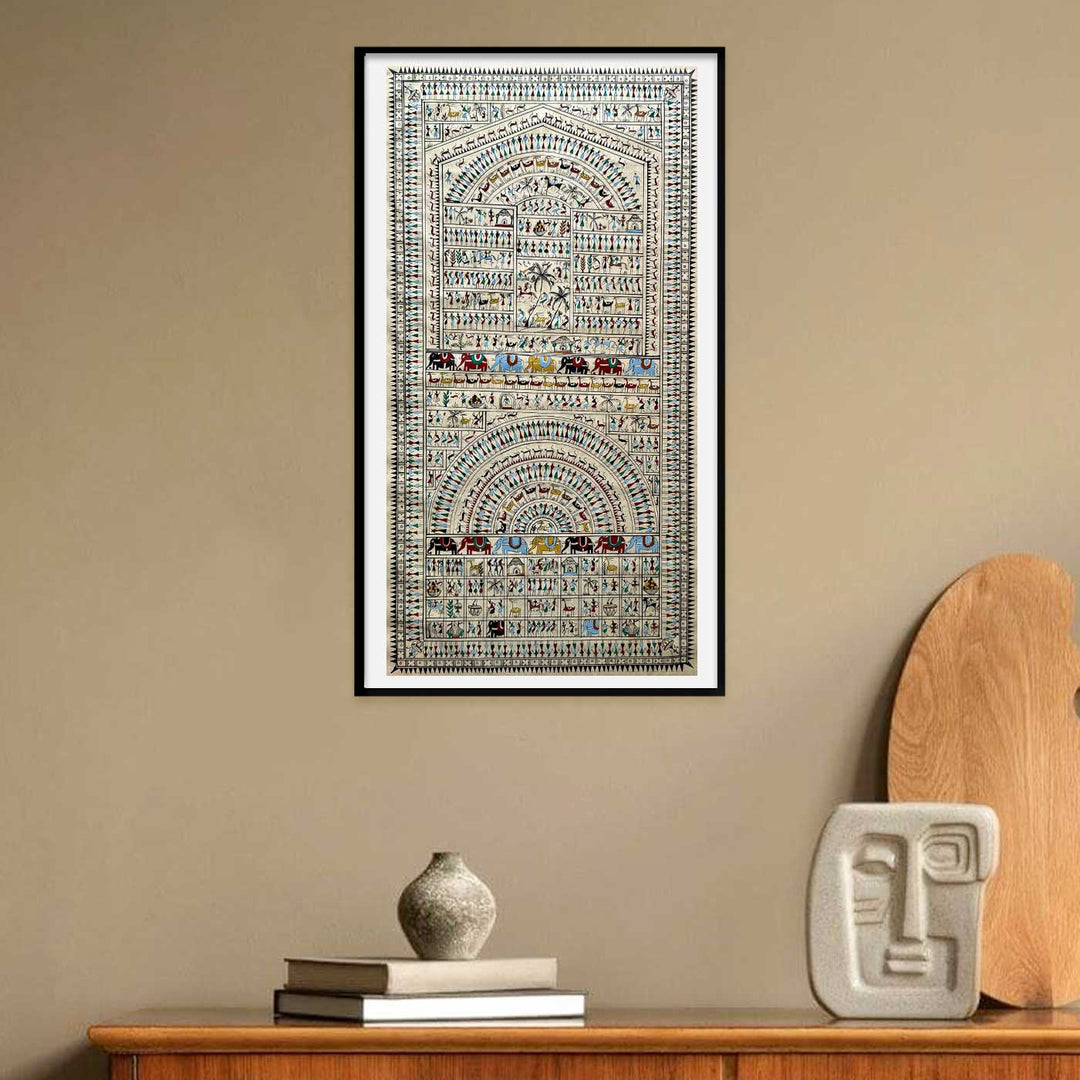 40 X 16 Inch | Handmade Tussar Silk Saura Tribal Art Of Odisha Painting