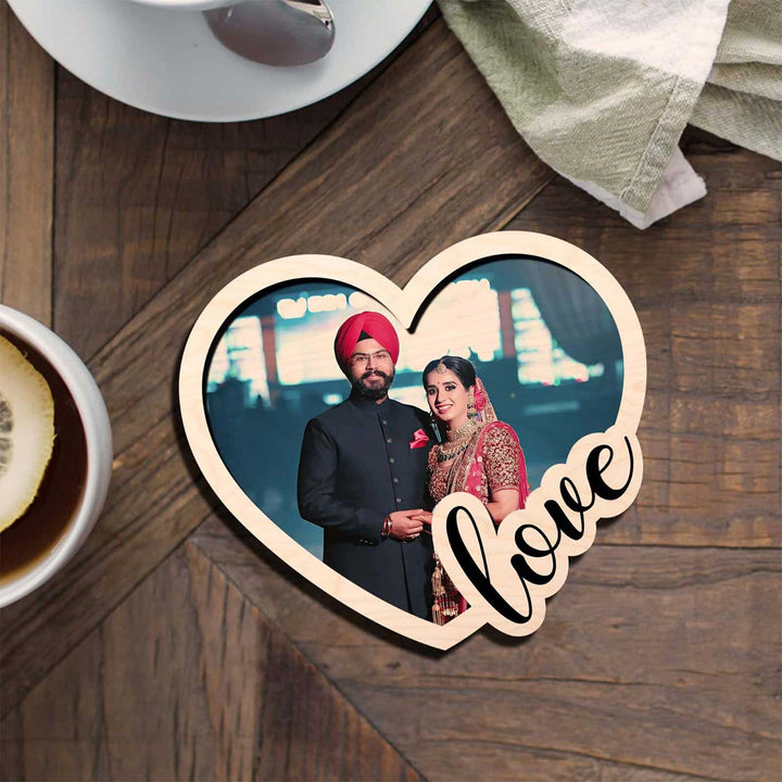 Photo Personalized Heart Shaped Wooden Fridge Magnet
