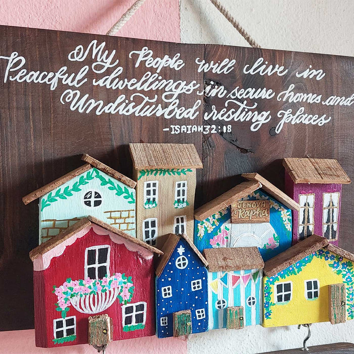 Personalized Houses Theme Pine Wood Name Plate