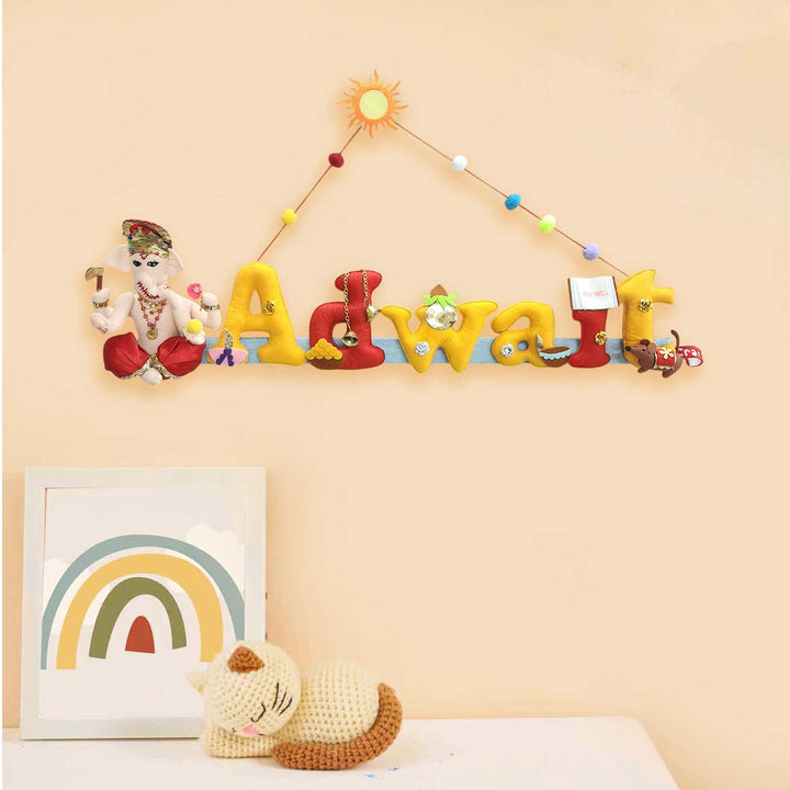 Personalized Shri Ganesha Theme Felt Kids Name Plate