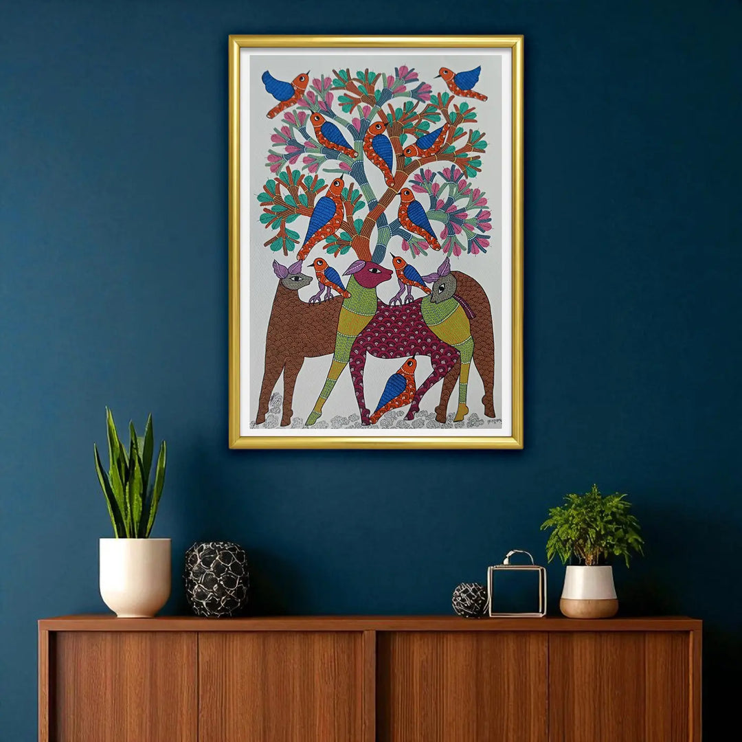 24 x 36 Inch | Sky & Earth | Original Hand Painted Tribal Gond Art Painting | Acrylic Paint On Canvas