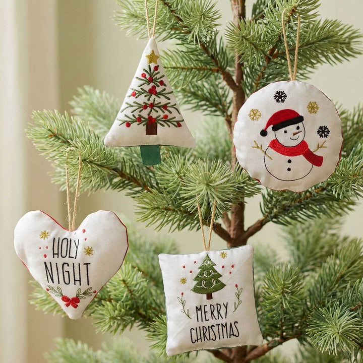 4 Pc | Handmade Cotton Embroidered White Christmas Ornament