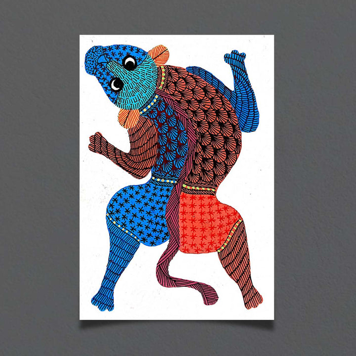 6 x 8 Inch | Lion | Original Hand painted Tribal Gond Art Painting | Acrylic Paints On Paper
