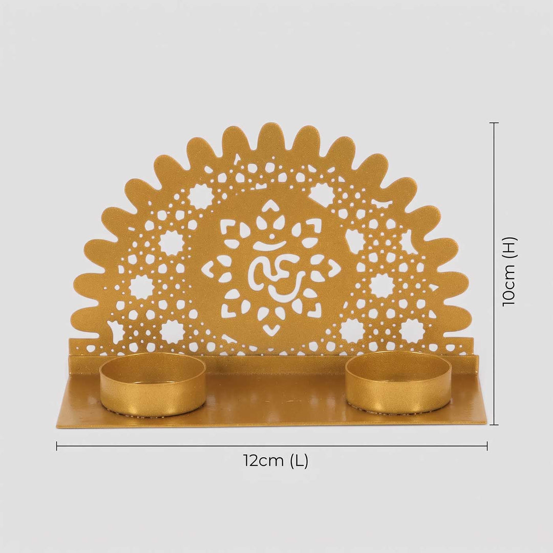 Handmade Om Motif Metal Tealight Holder For Pooja Room Decor