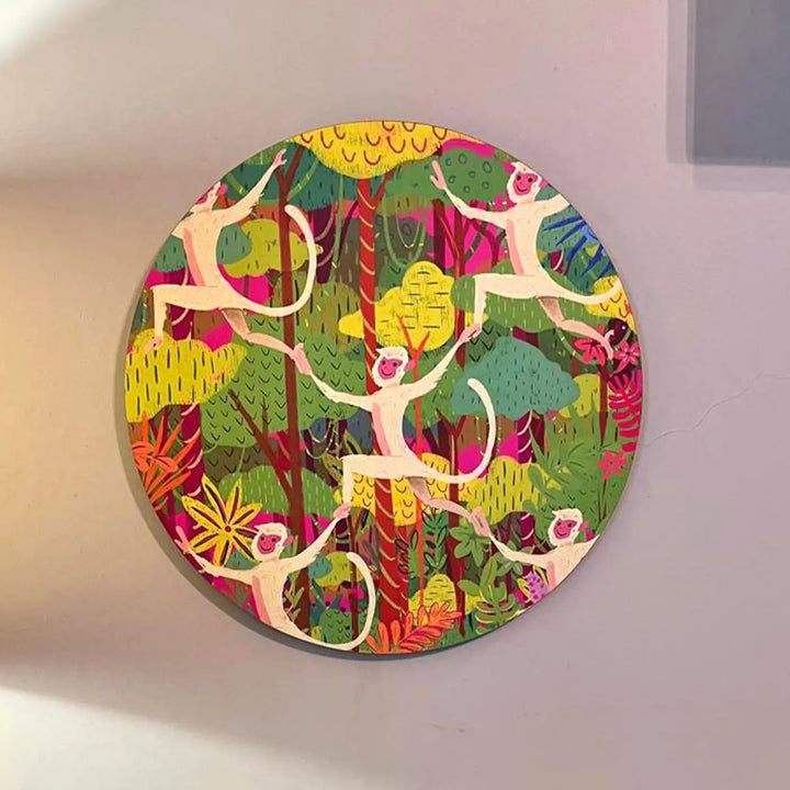 Printed Round Monkey Theme MDF Wood Wall Decor