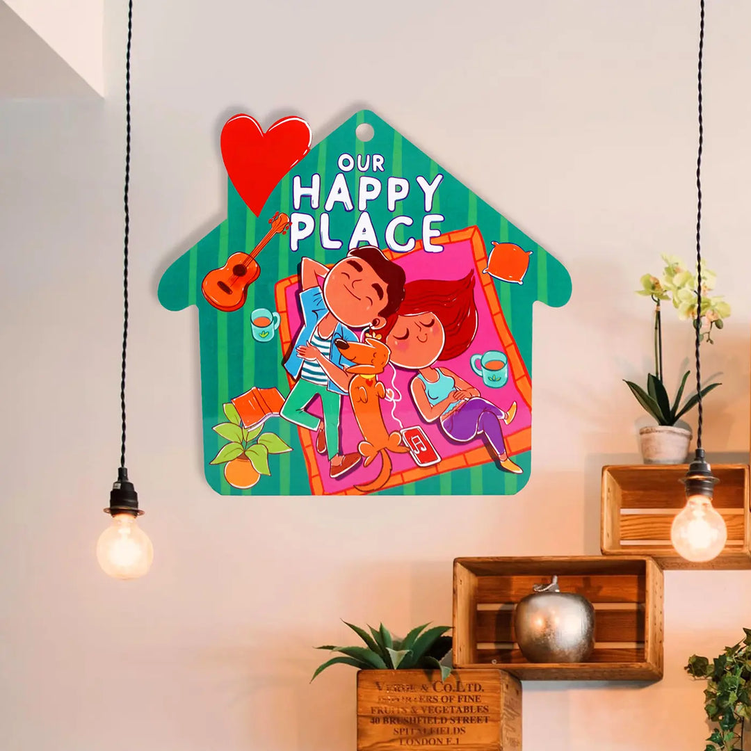 Printed Dog Theme "Our Happy Place" MDF Wood Wall Decor