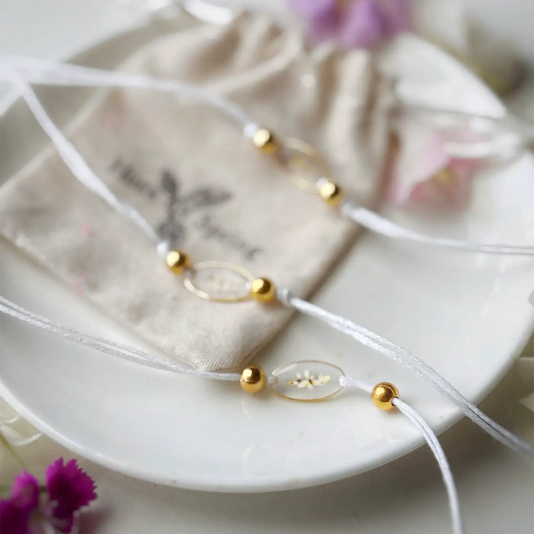 Handmade Preserved Flower Saadgi Resin Rakhi With Roli Chawal