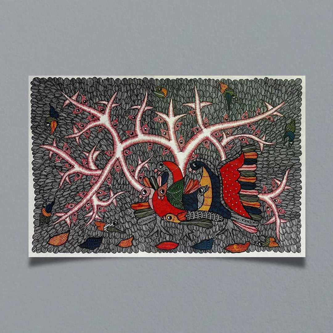 15 x 22 Inch | Eyes of the Tree | Original Hand Painted Tribal Gond Art Painting | Acrylic Paints On Paper