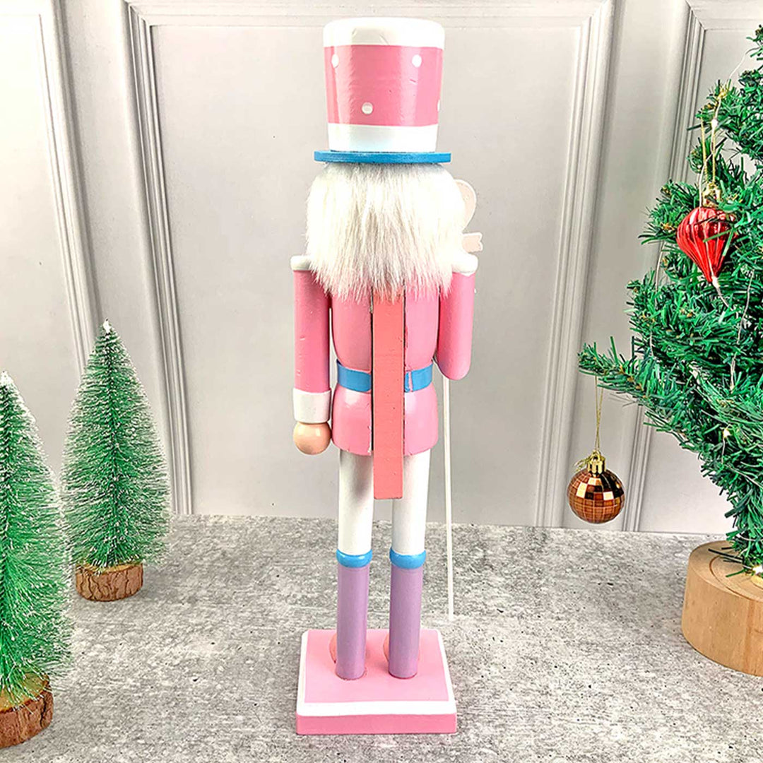 Pastel Pink Heart Nutcracker Self-Standing Wooden Decor For Christmas Table Decoration