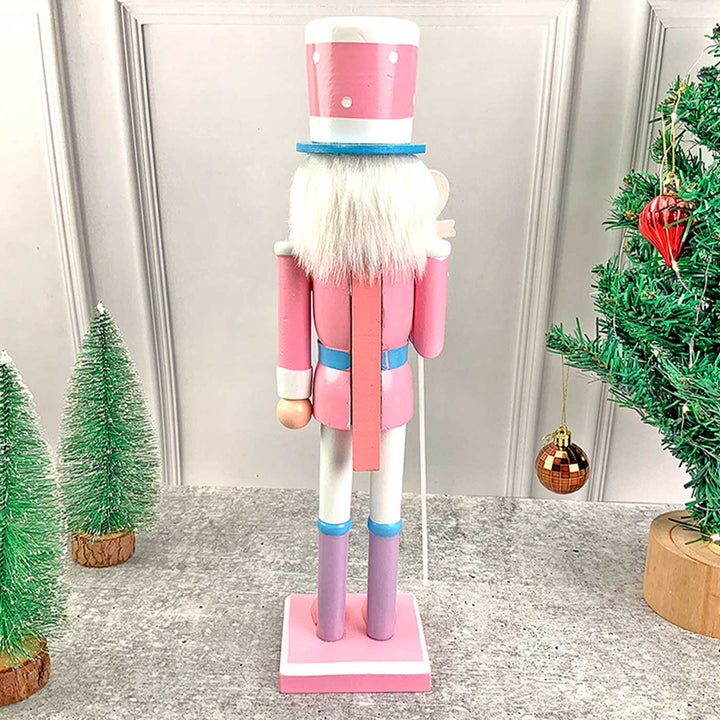 Pastel Pink Heart Nutcracker Self-Standing Wooden Decor For Christmas Table Decoration