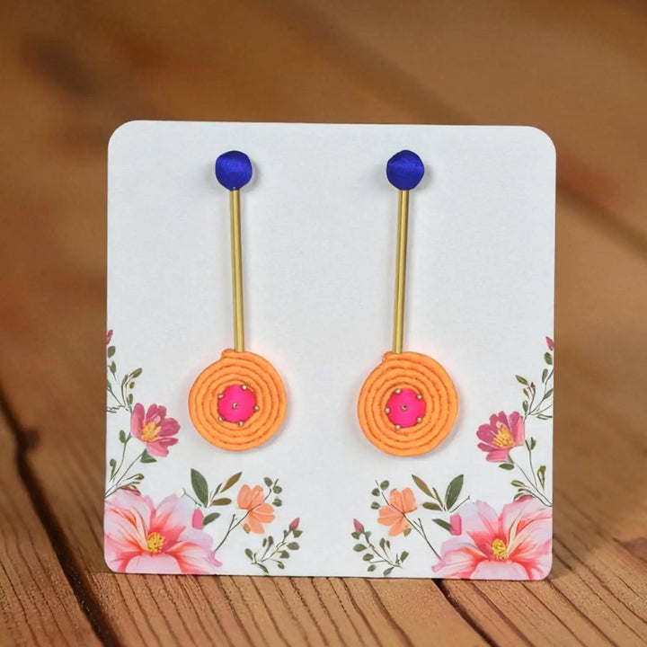 Handmade Textile Art Round Hanging Dupion Silk Fabric Earrings