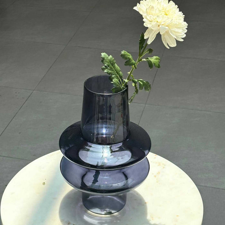 Handmade Slate Grey Ripple Glass Vase | 12 inch