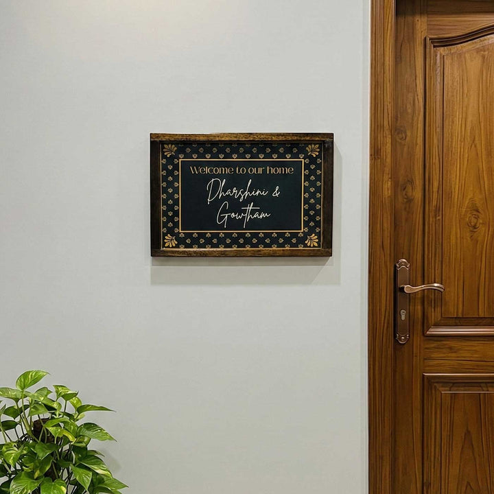 Dark Floral Personalized Resin Wooden Frame Name Plate