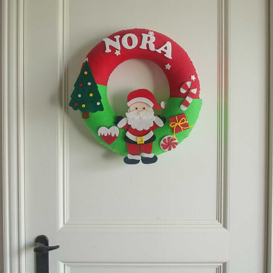 Personalized Handmade Santa's Hoilday Roundup Wreath Name Hanging