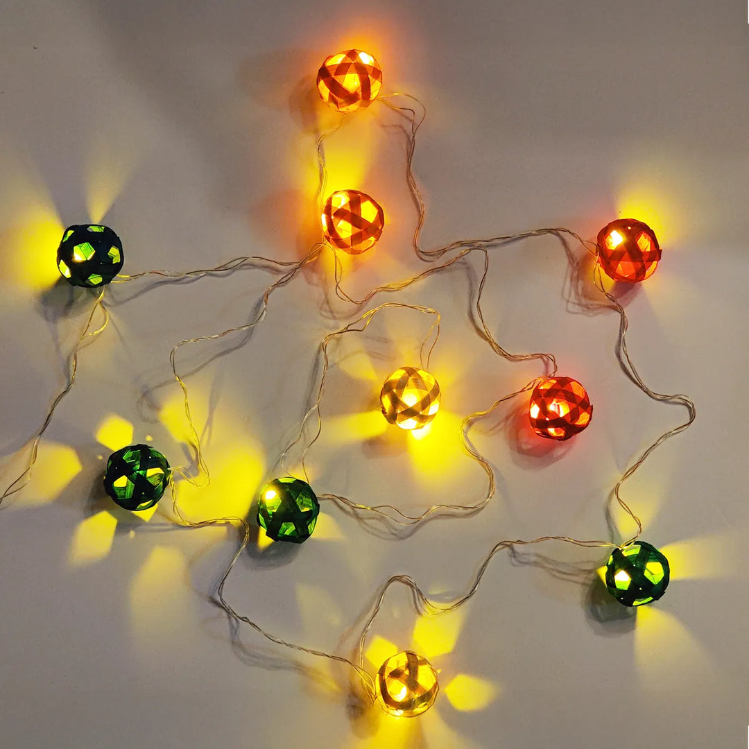 3m, 10 Bulbs | Multicoloured Star Full Moon Eco-Friendly Handmade Woven Bamboo LED Fairy Light