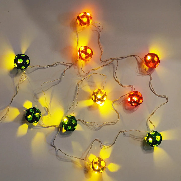3m, 10 Bulbs | Multicoloured Star Full Moon Eco-Friendly Handmade Woven Bamboo LED Fairy Light