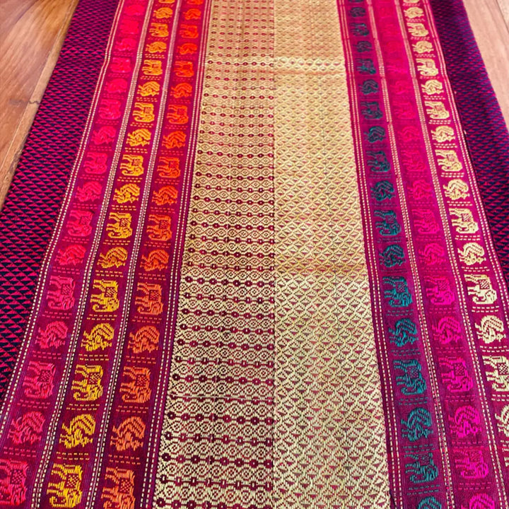 Handmade Elephant Design Khunn Fabric Cotton Table Runner | 12 x 60 Inch