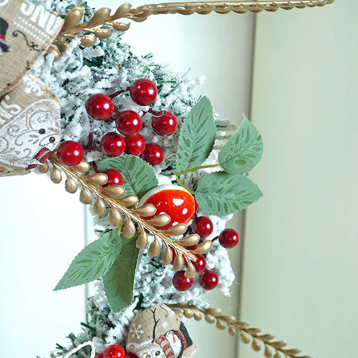 Snowman Berries & Jute Accents Wreath For Christmas Wall Decoration