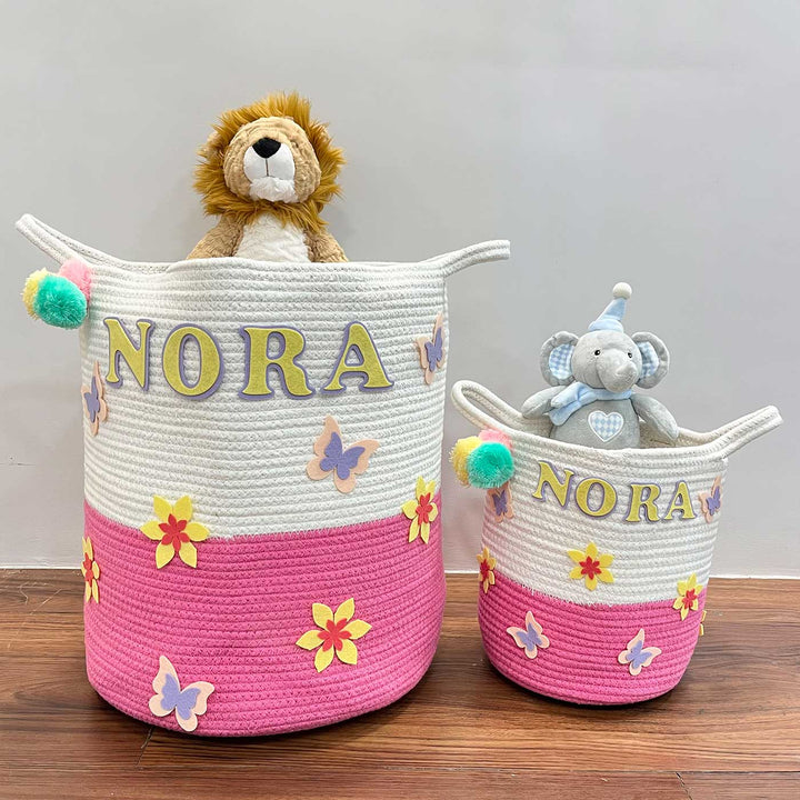 Personalized Handmade Butterfly Blossoms Jute Basket For Kids