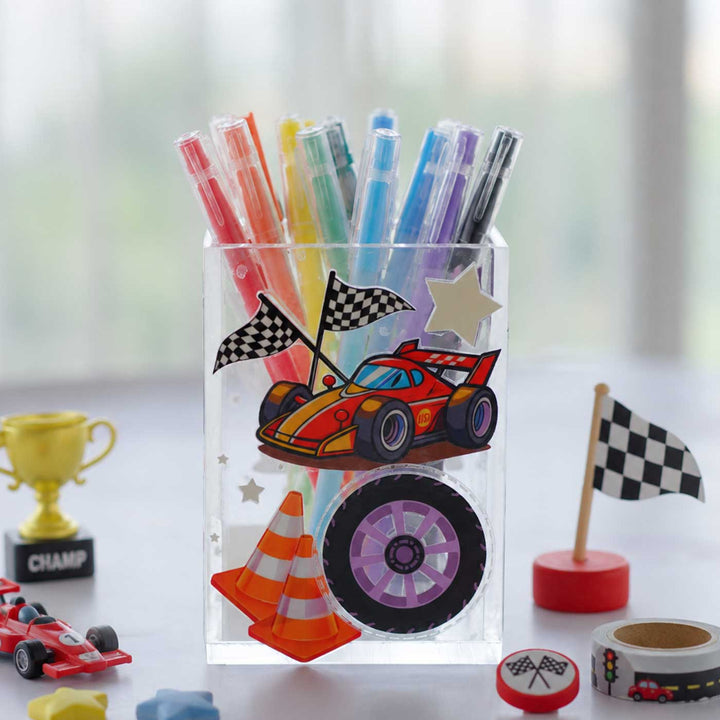 Hand Decorated Multi Theme Acrylic Pen Stand For Kids