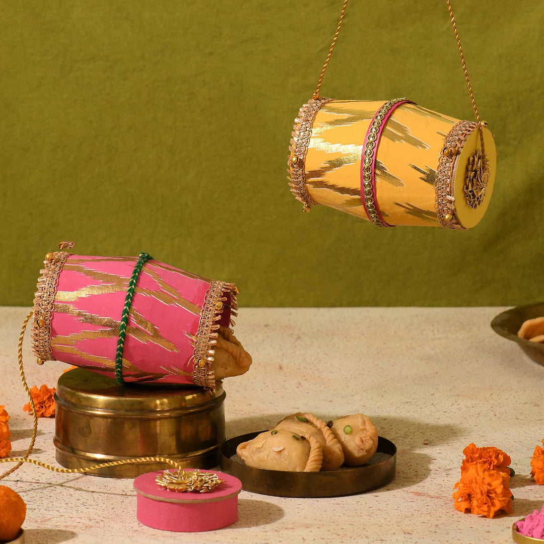Handmade Dhol Shaped Paper Gift Box | Set Of 2