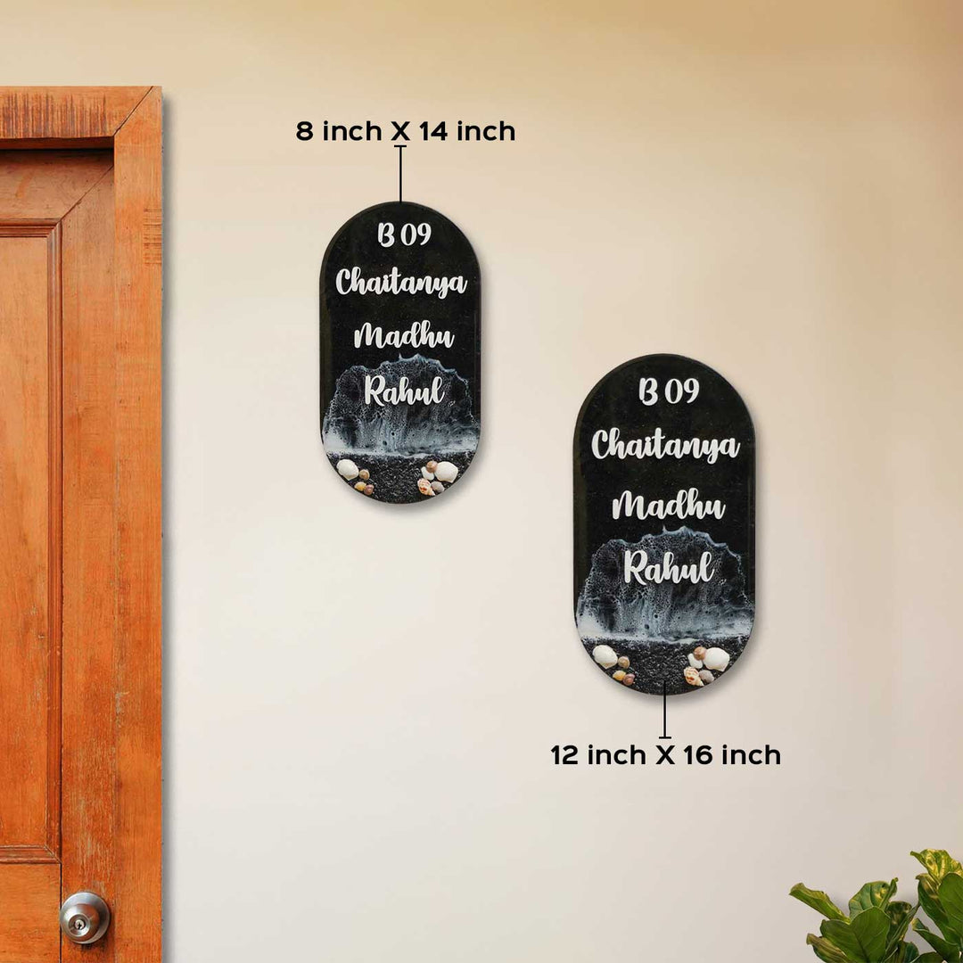 Black Personalized Beach Effect Oval Resin Name Plate | With 3D Acrylic Letters