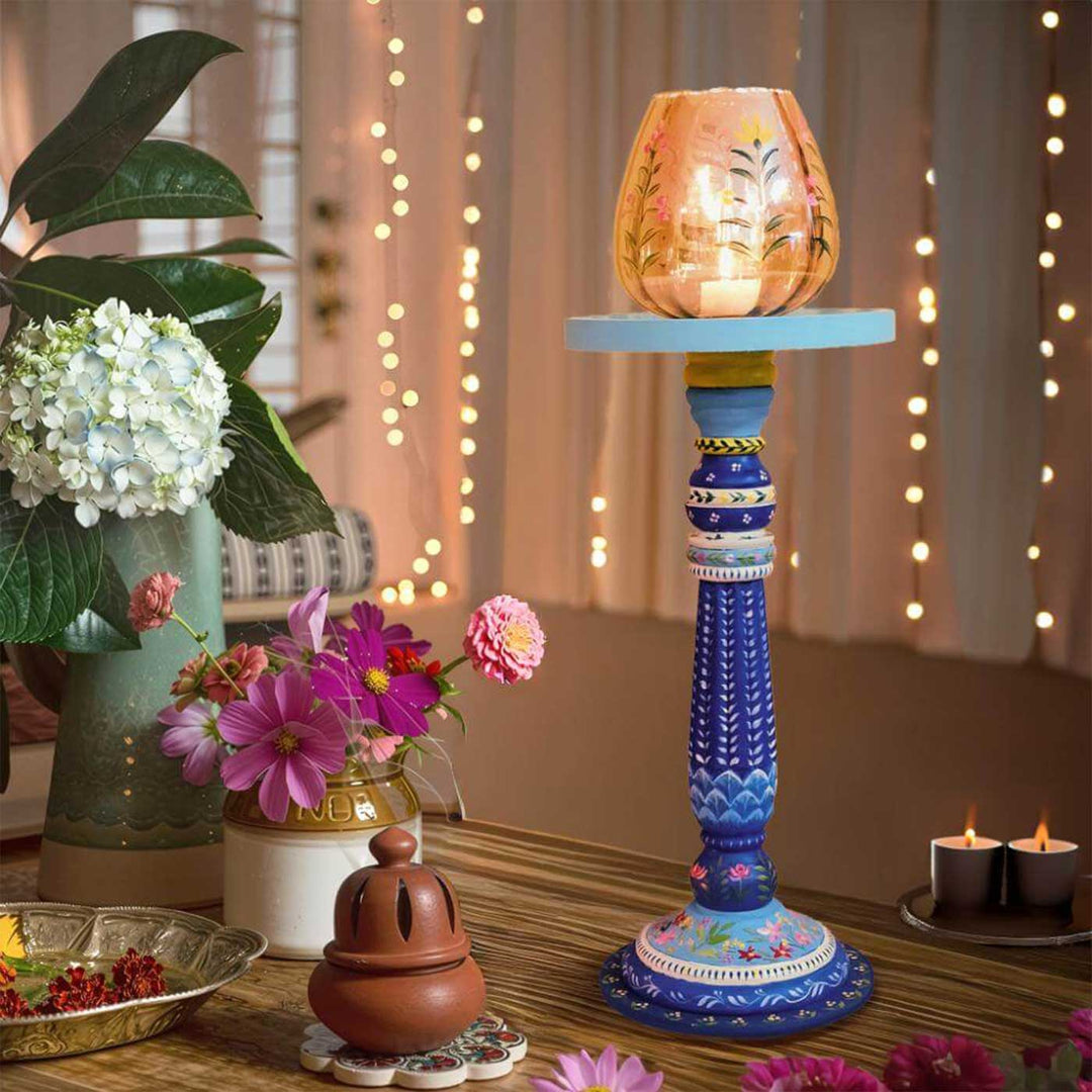 Hand-Painted Nayra Wooden Candle Holder
