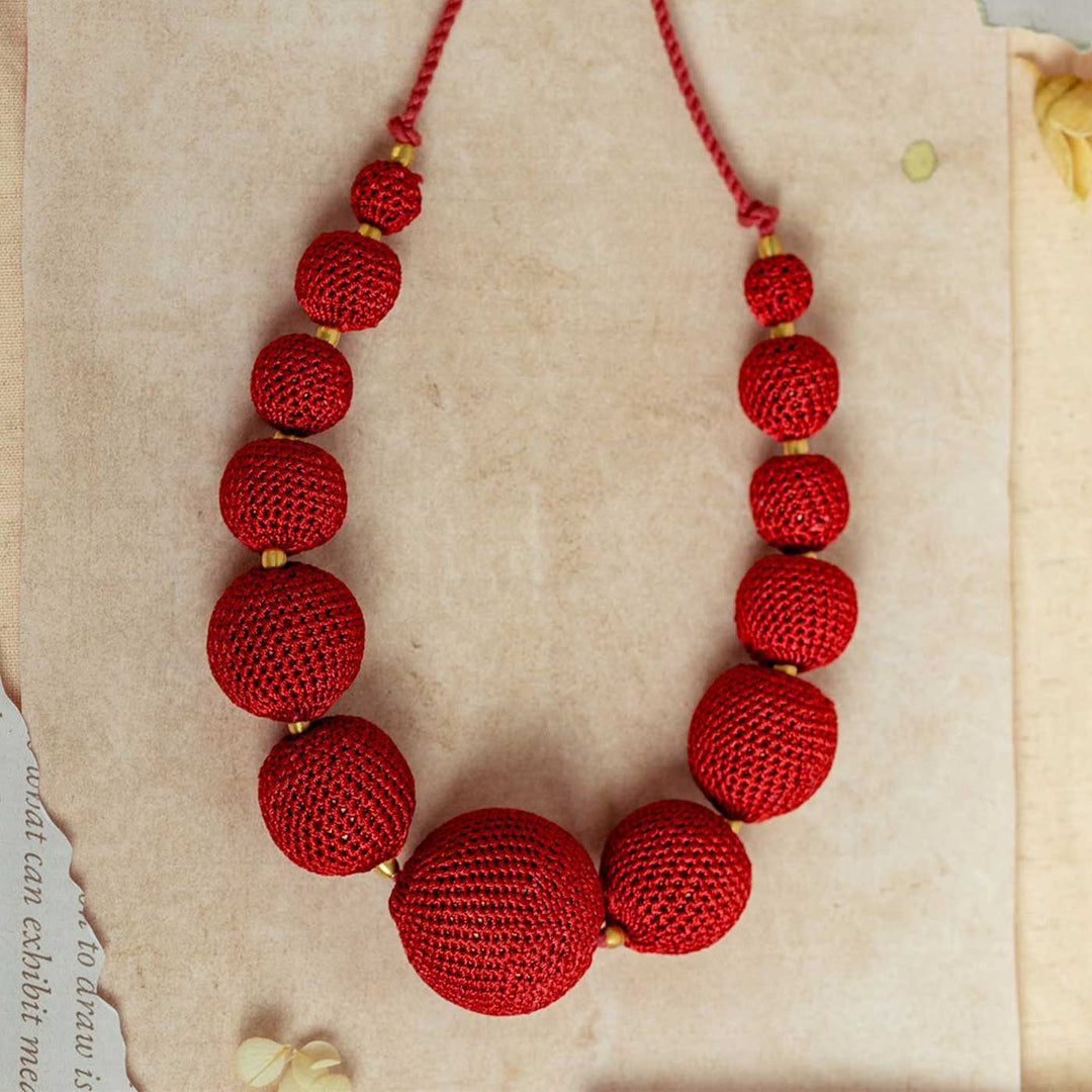 Handmade Crochet Red Gulnaar Passion Bead Necklace