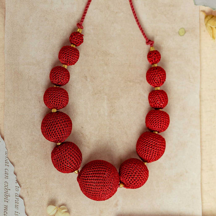 Handmade Crochet Red Gulnaar Passion Bead Necklace