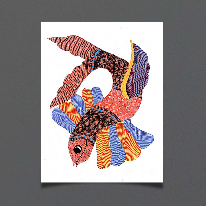 6 x 8 Inch | Colorful Fish | Original Hand painted Tribal Gond Art Painting | Acrylic Paints On Paper