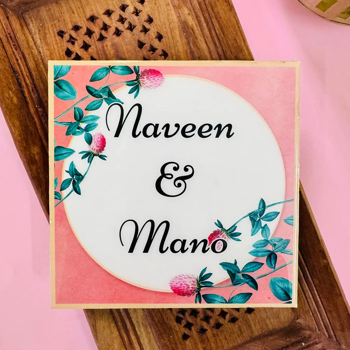 Personalized White & Peach Floral Resin Name Plate