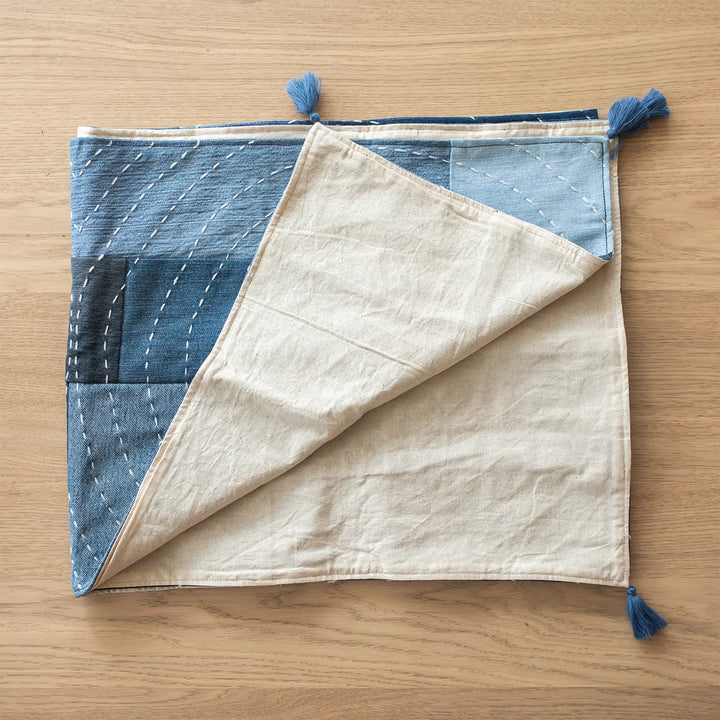 Upcycled Hand Embroidered Denim Boxed Eco-Friendly Table Runner & Mat