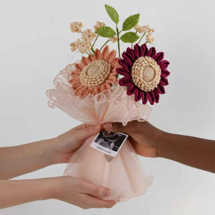 Handmade Crochet After The Rain Flower Bouquet With Lights | Includes Photo & Greeting Card