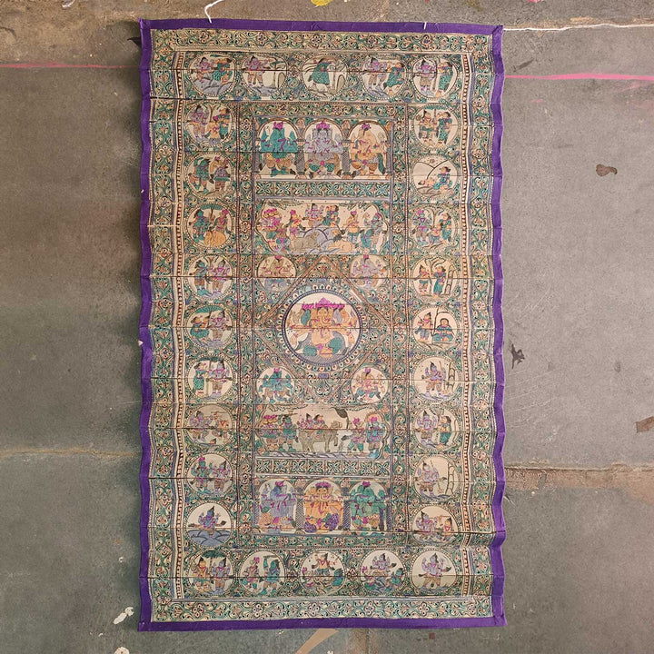 18 X 30 Inch | Handmade Palm Leaf Panchamukhi Ganesha With Life Story Painting