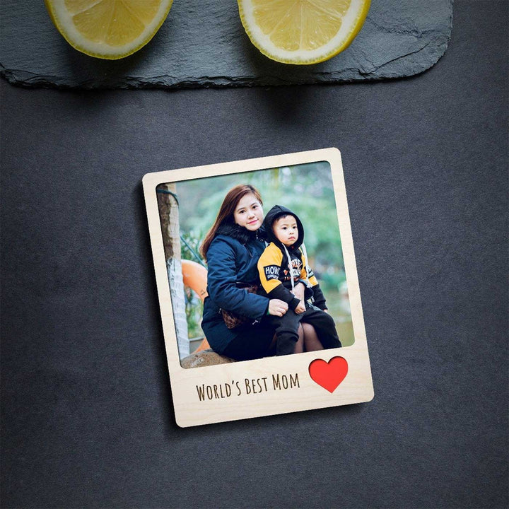 Photo Personalized Printed "Worlds Best Mom" Wooden Fridge Magnet