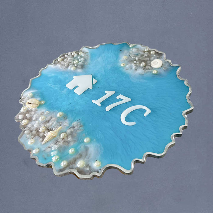Personalized Ocean Theme Resin Name Plate - Angled Top View Showing Depth