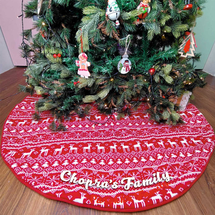 Personalized Handmade Nordic Reindeer Knit Tree Skirt | 48 Inches