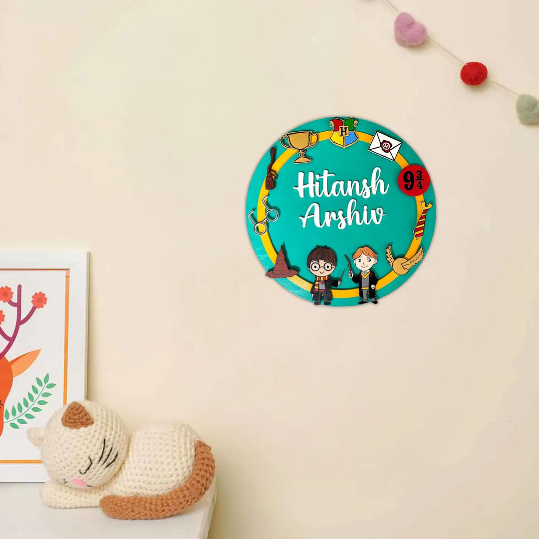 Personalized Harry Potter Theme MDF Wood Kids Name Plate For Siblings