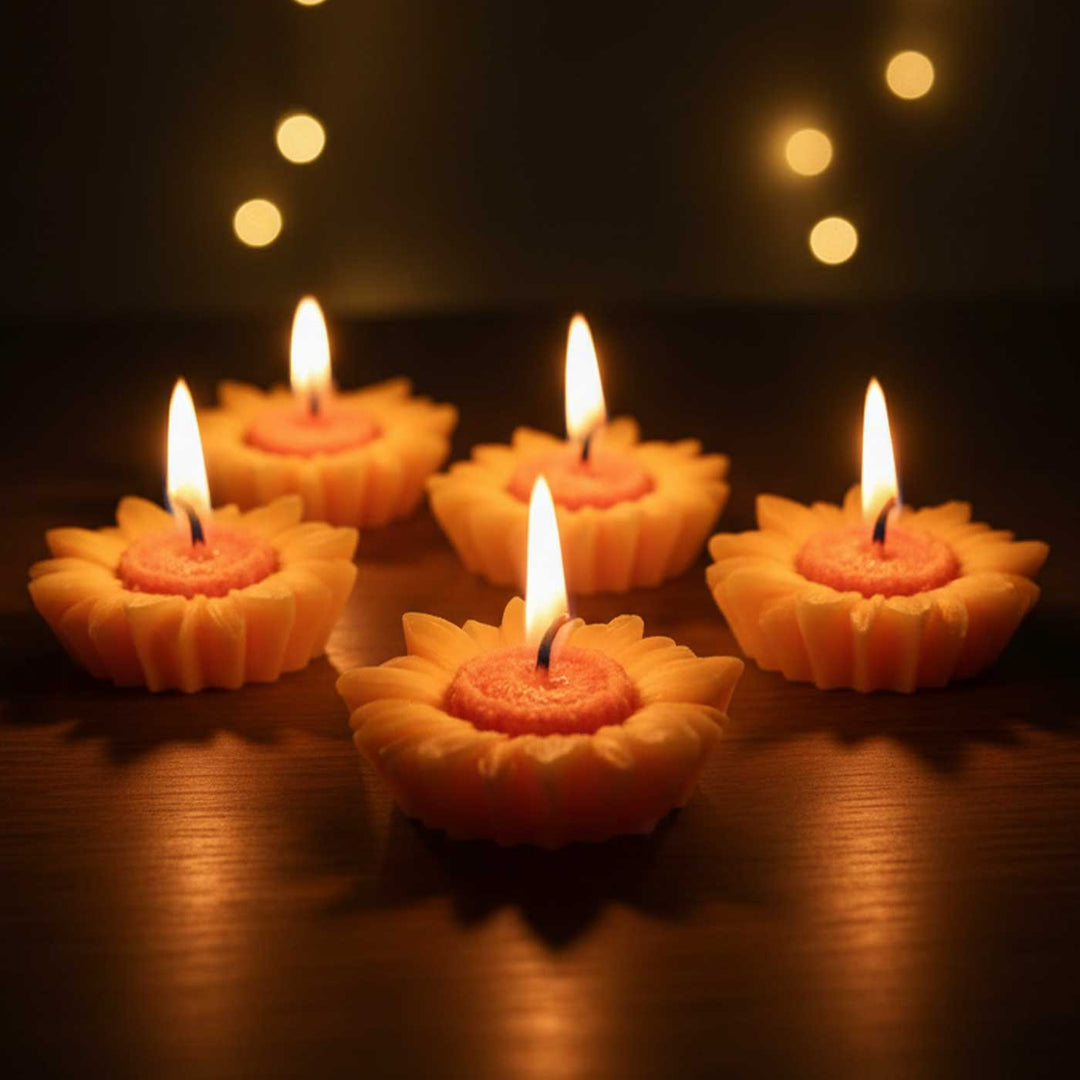 Set of 5 | Handmade Small Sunflower Floating Soy Wax Scented Candle