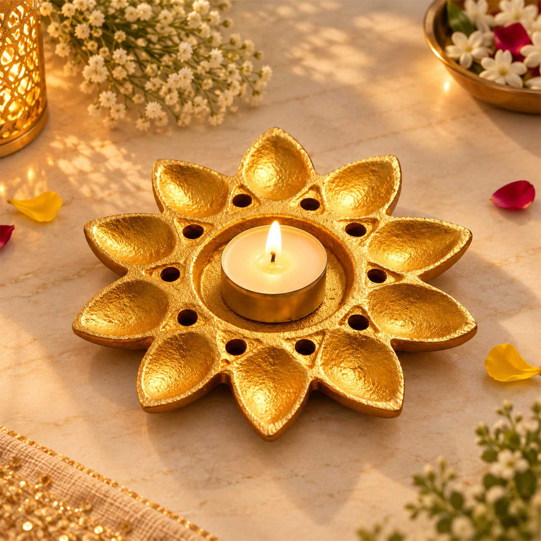 Handmade Flower Aluminium Tealight Holder For Festive Decor
