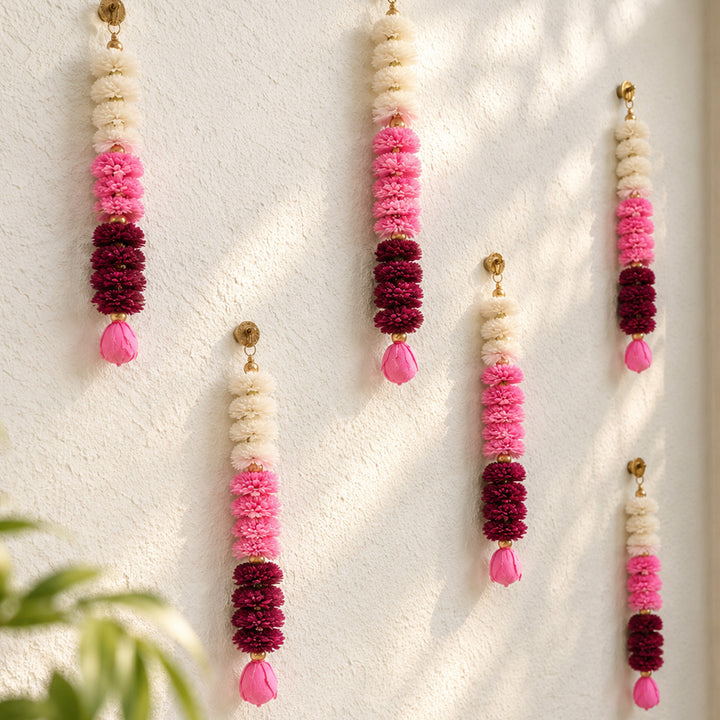 Handmade Pink Mirage Shola Flower Hangings | Set Of 3