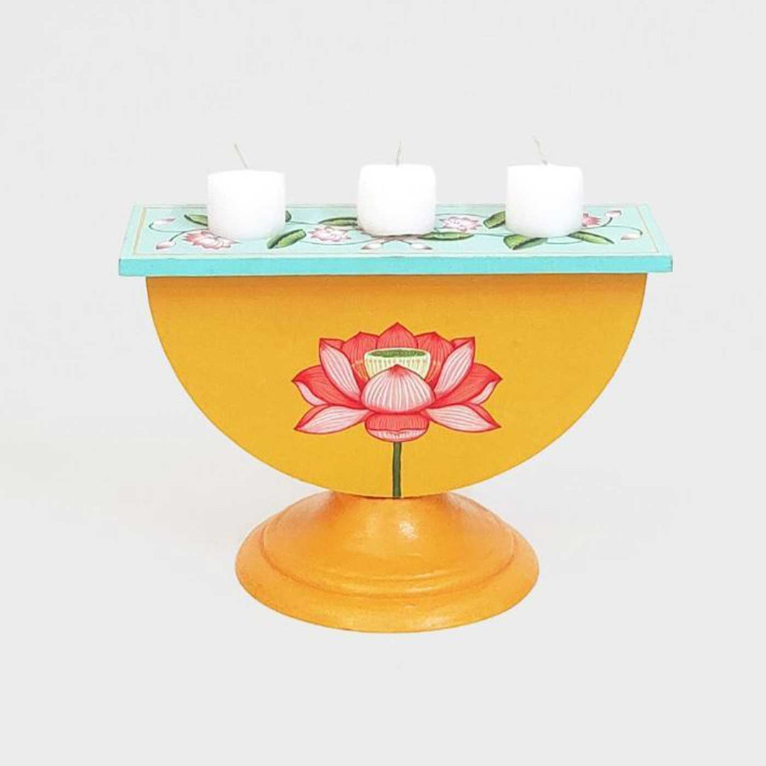 Hand-Painted Navya Semicircle Wooden Candle Holder