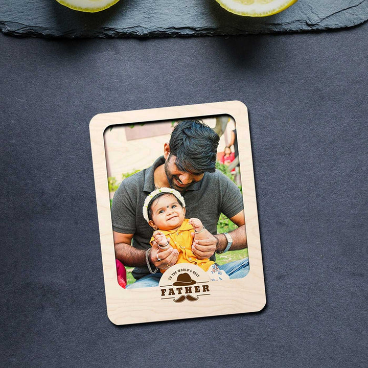 Photo Personalized Printed "Worlds Best Father" Wooden Fridge Magnet
