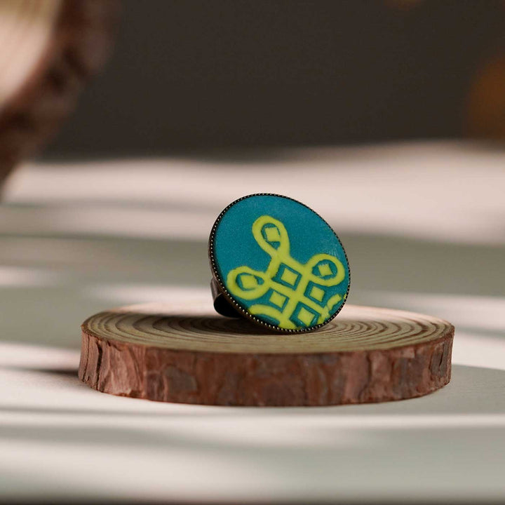 Handmade Polymer Clay Madhivadhani Kolam Design Ring