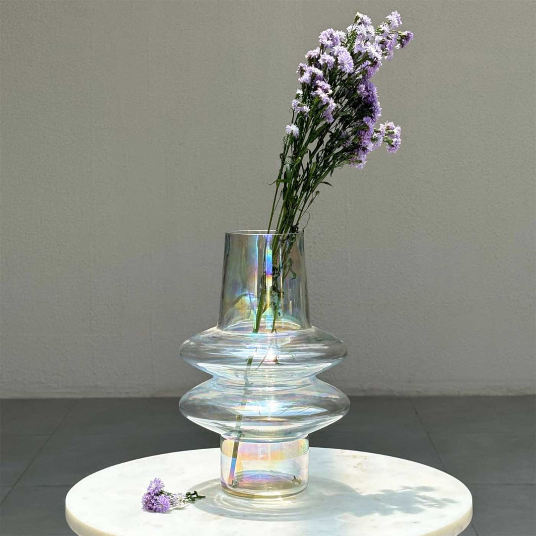 Handmade Iridescent Ripple Glass Vase | 12 inch