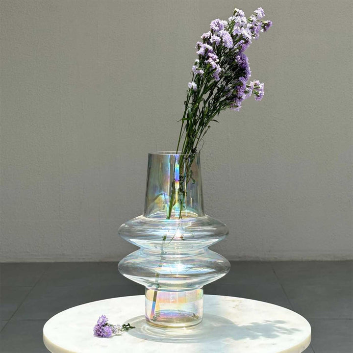Handmade Iridescent Ripple Glass Vase | 12 inch